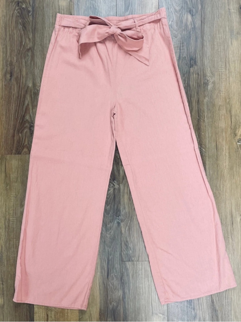 Ambiance Apparel coral pink linen high waist wide leg pants Large EUC